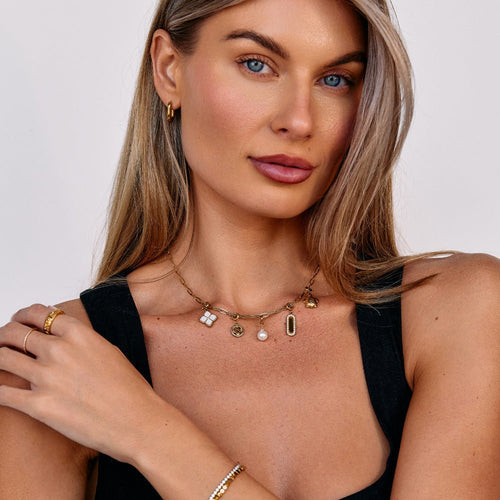 18K Gold Paperclip Charm Necklace