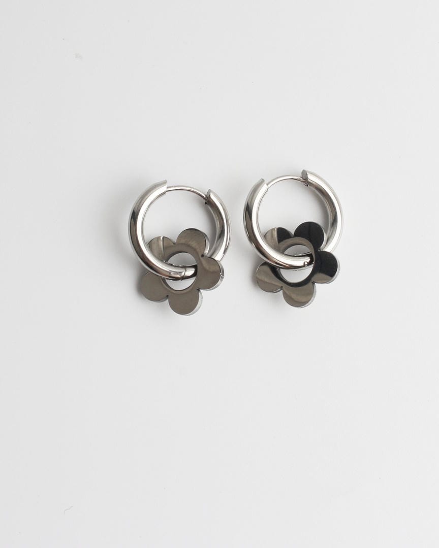 Flower Dangle Hoop Earrings