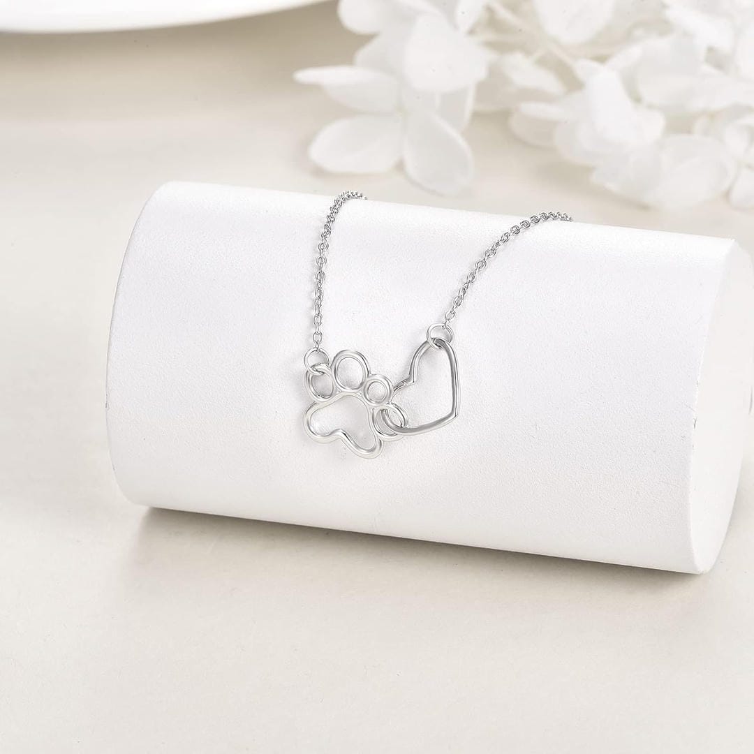 Silver Heart Paw Pendant Necklace