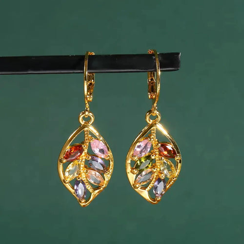Colorful Vintage Gold Leaf Earrings