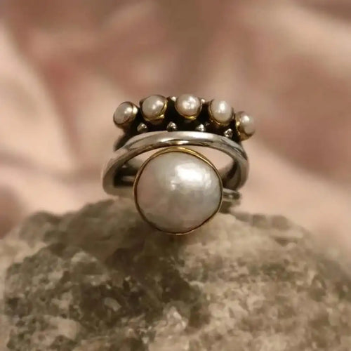 Classic Silver Orbit Pearl Ring
