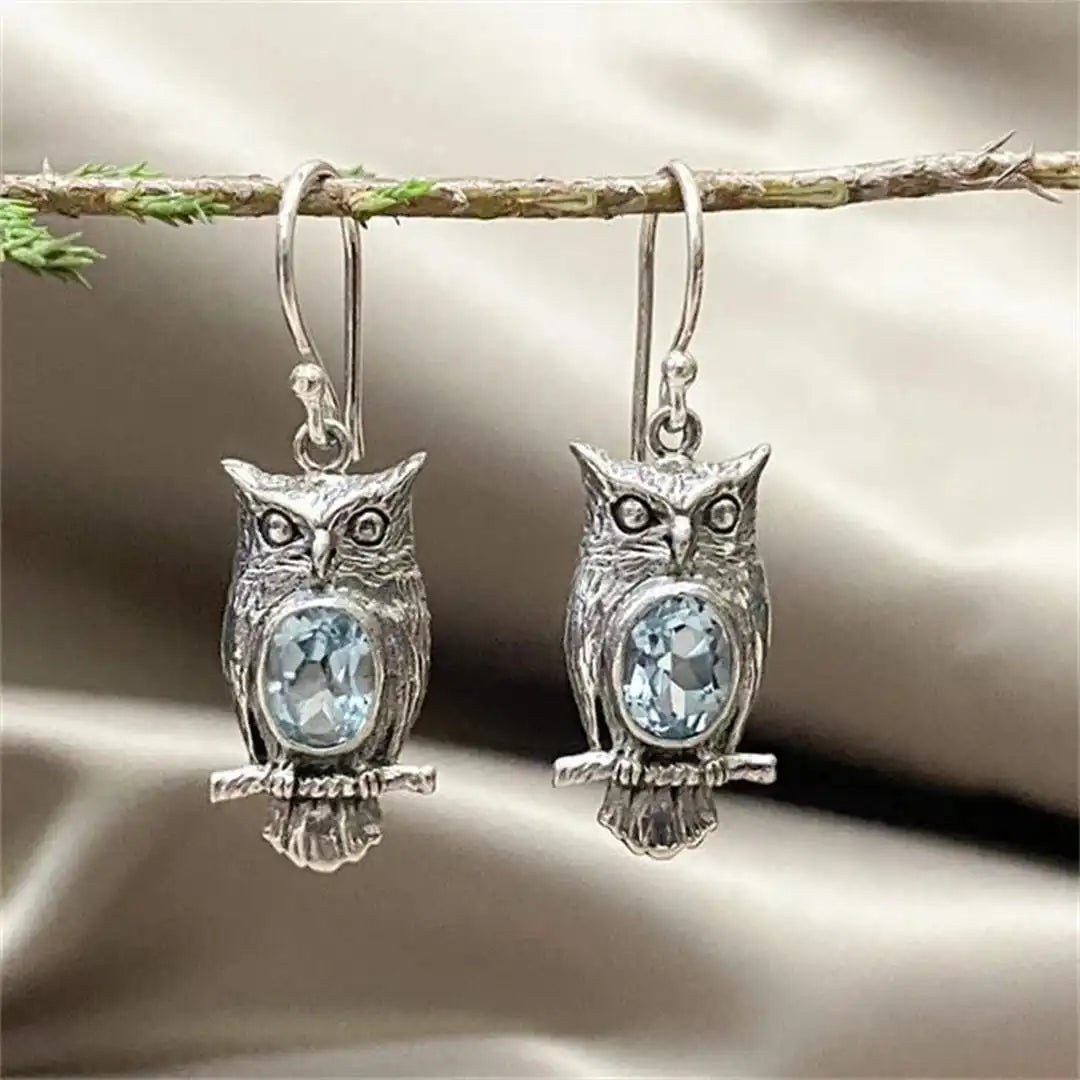 Classic Silver Owl Crystal Earrings