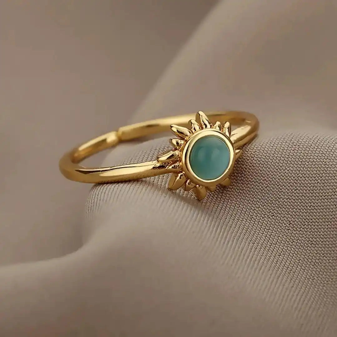 Opal Stone Sun Rings Golden and Silver