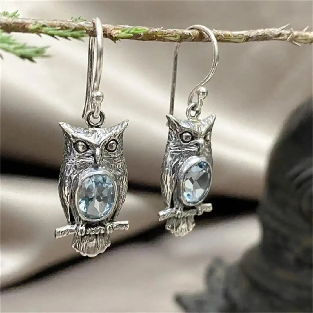 Classic Silver Owl Crystal Earrings