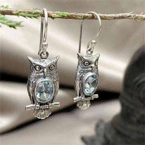 Classic Silver Owl Crystal Earrings