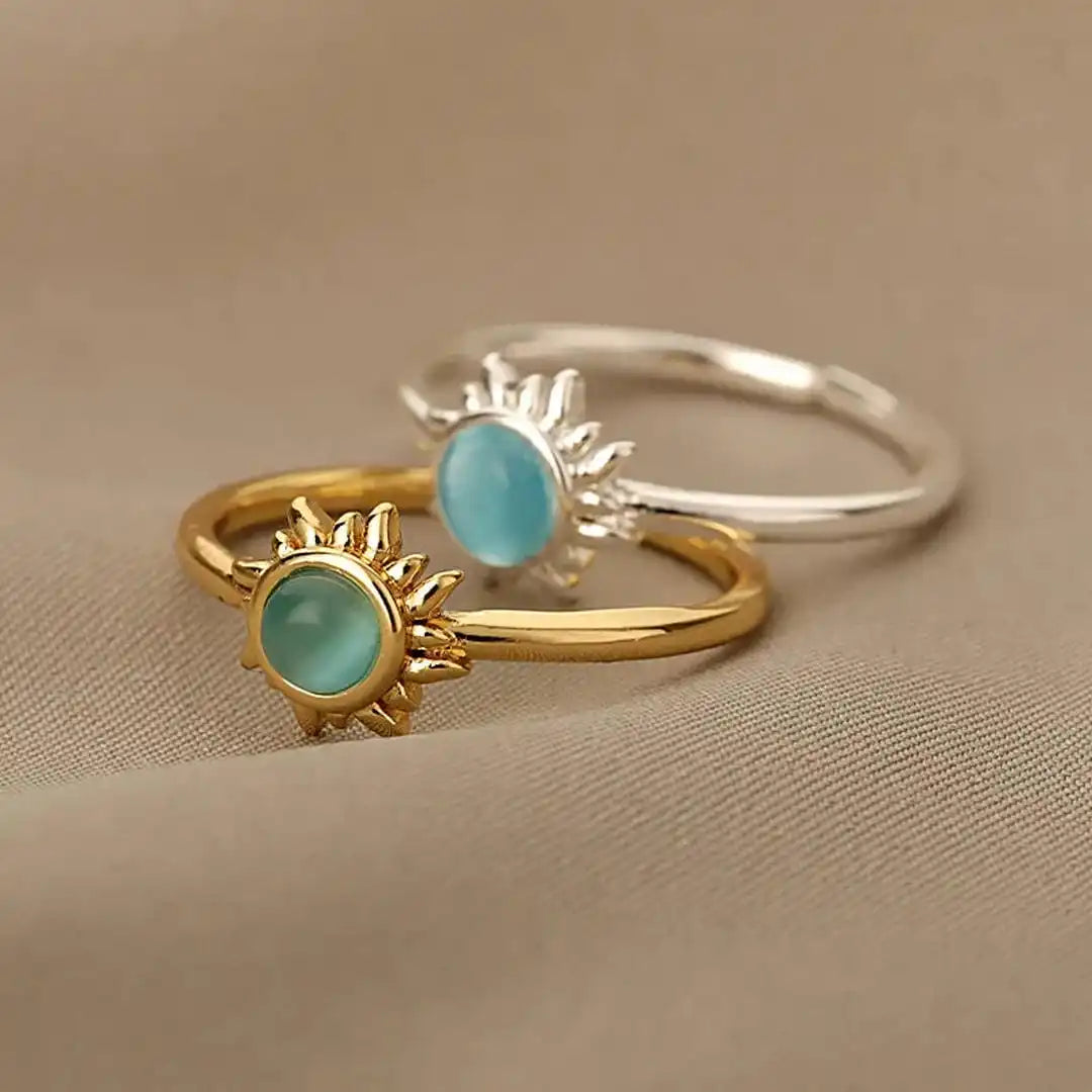 Opal Stone Sun Rings Golden and Silver