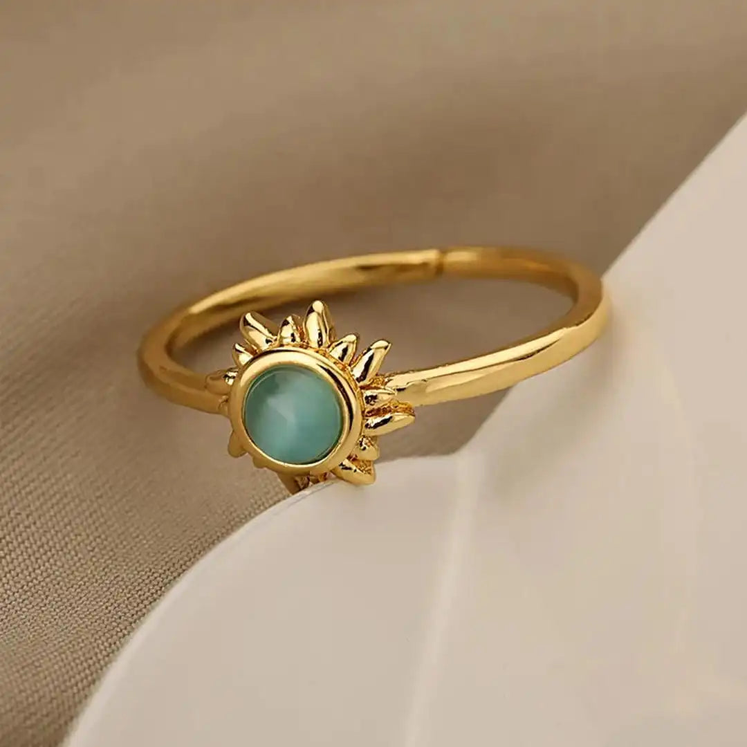 Opal Stone Sun Rings Golden and Silver
