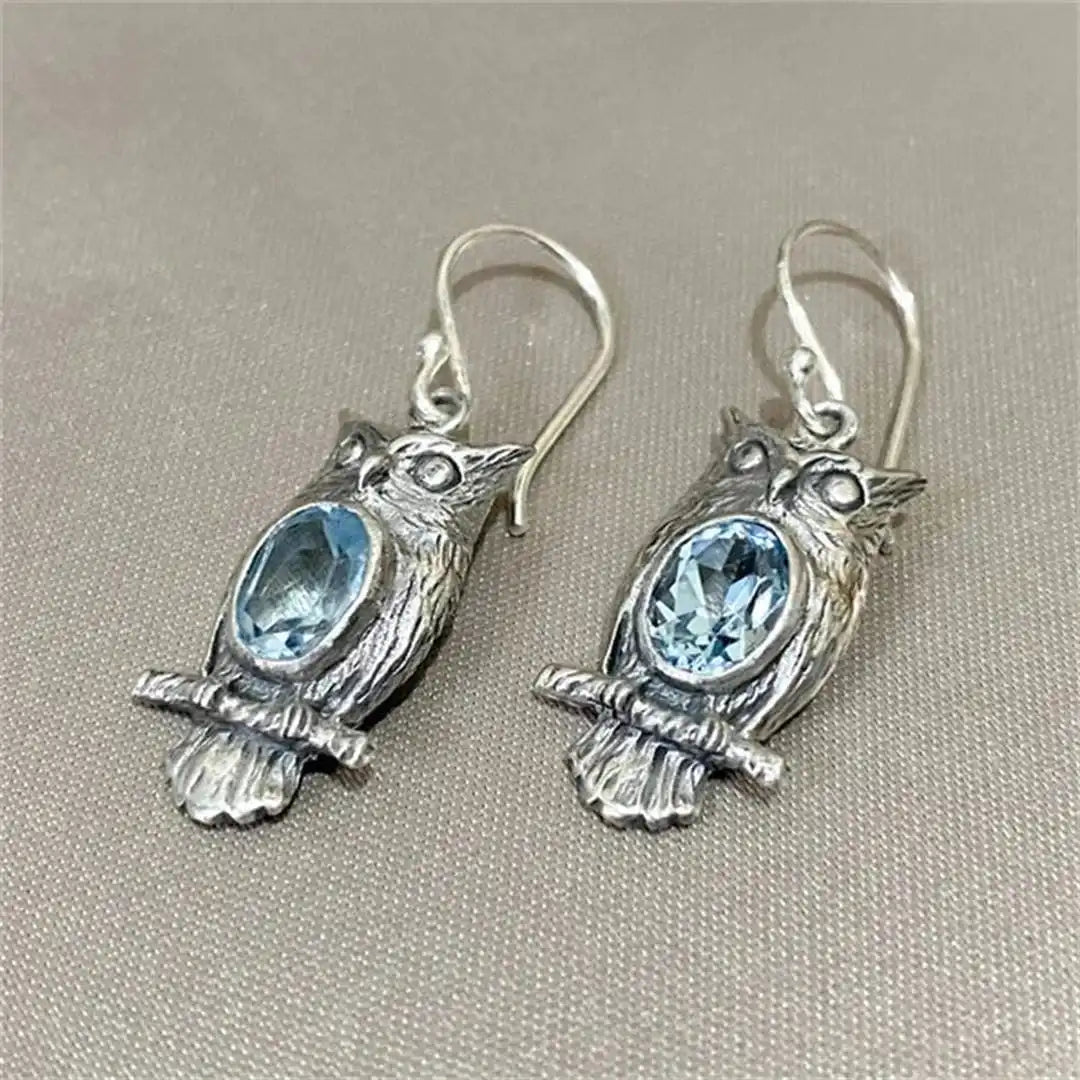 Classic Silver Owl Crystal Earrings