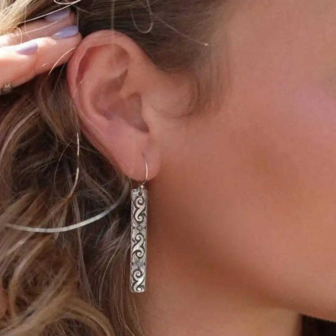 Classic Silver Scroll Bar Earrings