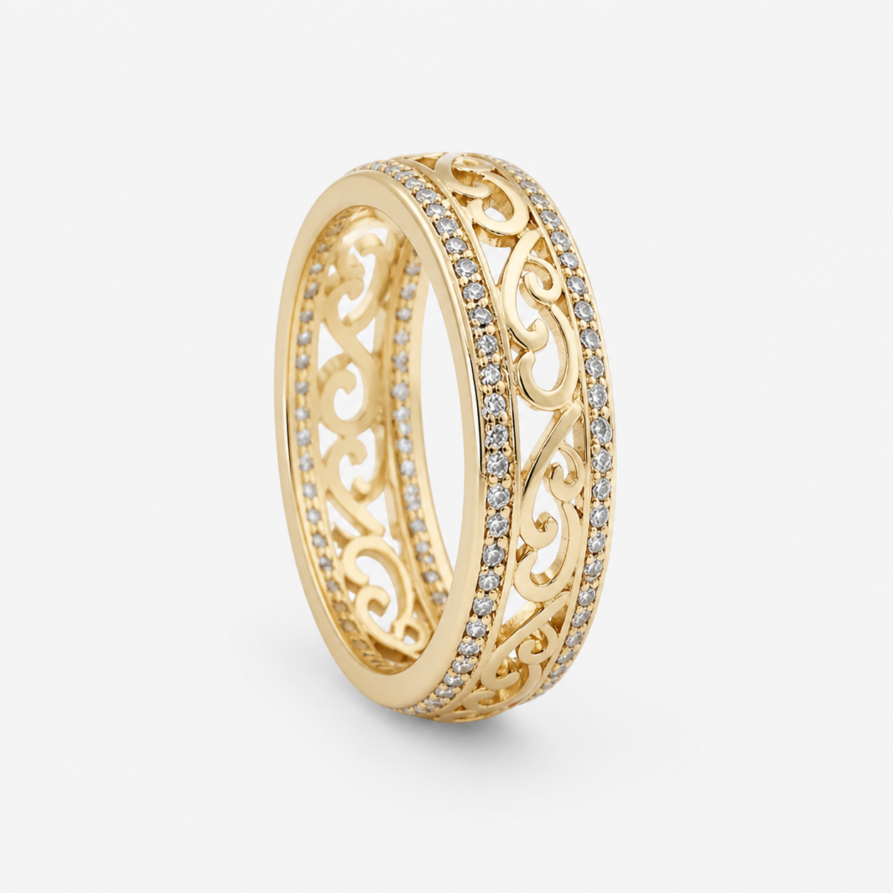 Shiny Hollow Gold Ring on a clean white studio background