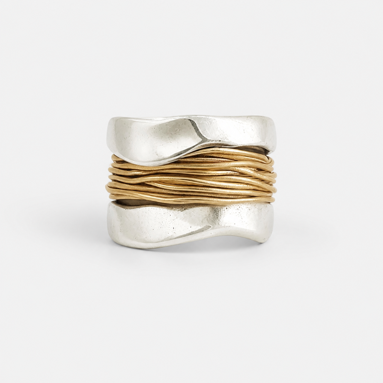 Silver Golden Threads Ring on a clean white studio background