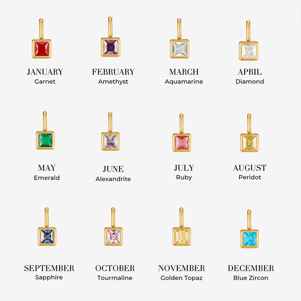 Square Pendant Birthstone Necklace